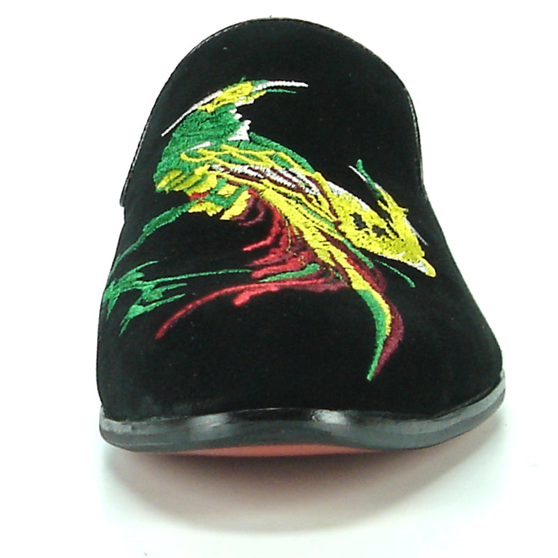 FI-7069 Black Suede & Multi Color Embroidered Phoenix Fiesso by Aurelio Garcia