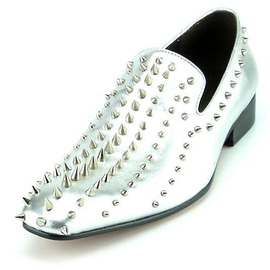 FI-7107 Silver Leather with Silver Spike Slip on Loafer Fiesso by Aurelio Garcia