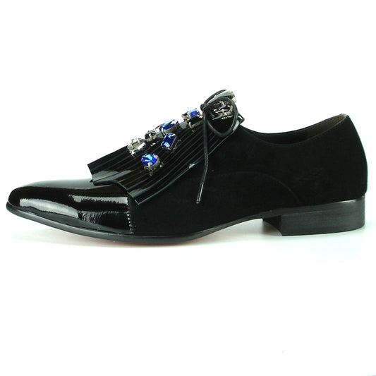 FI-7111 Black Patent over Back Suede Blue Stone Lace up