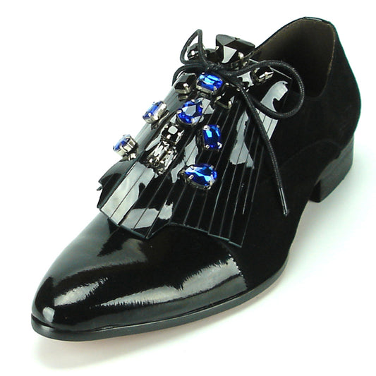 FI-7111 Black Patent over Back Suede Blue Stone Lace up