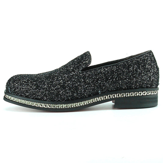 FI-7118 Black Glitter Slip on Loafer Fiesso by Aurelio Garcia