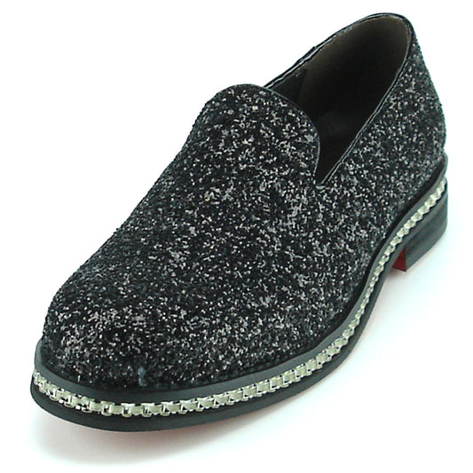 FI-7118 Black Glitter Slip on Loafer Fiesso by Aurelio Garcia