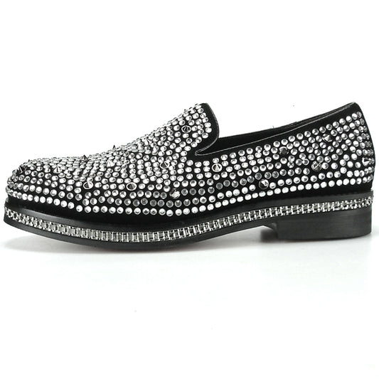 FI-7119 Black - Spikes and Rhinestones Fiesso by Aurelio Garcia Suede Slip on