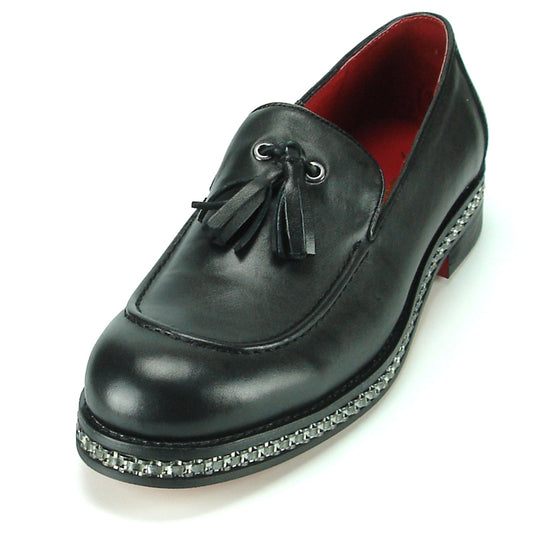 FI-7123 Black Genuine Leather Slip on Loafer with Tassel Fiesso by Aurelio Garcia