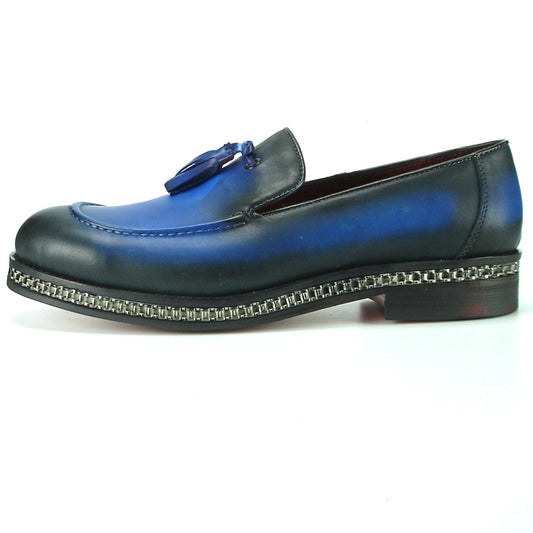 FI-7123 Blue Genuine Leather Slip on Loafer with Tassel Fiesso by Aurelio Garcia