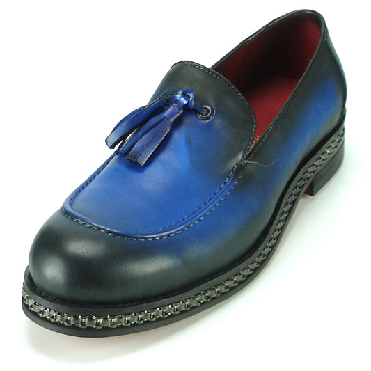 FI-7123 Blue Genuine Leather Slip on Loafer with Tassel Fiesso by Aurelio Garcia