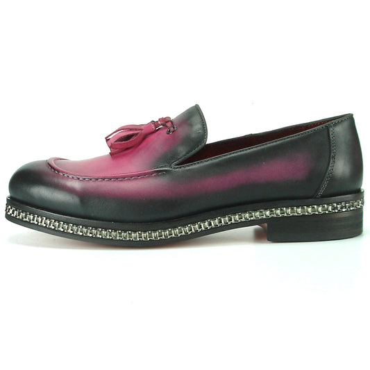 FI-7123 Burgundy Genuine Leather Slip on Loafer with Tassel Fiesso by Aurelio Garcia