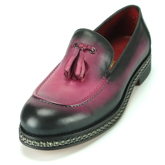 FI-7123 Burgundy Genuine Leather Slip on Loafer with Tassel Fiesso by Aurelio Garcia