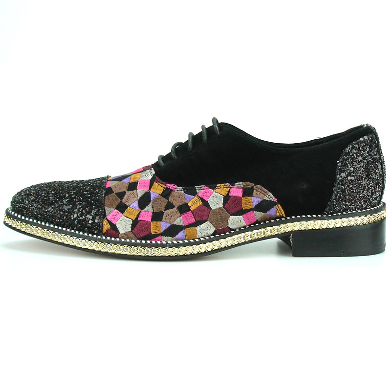 FI-7125 Black Suede Cap toe Glitter Lace up Fiesso by Aurelio Garcia