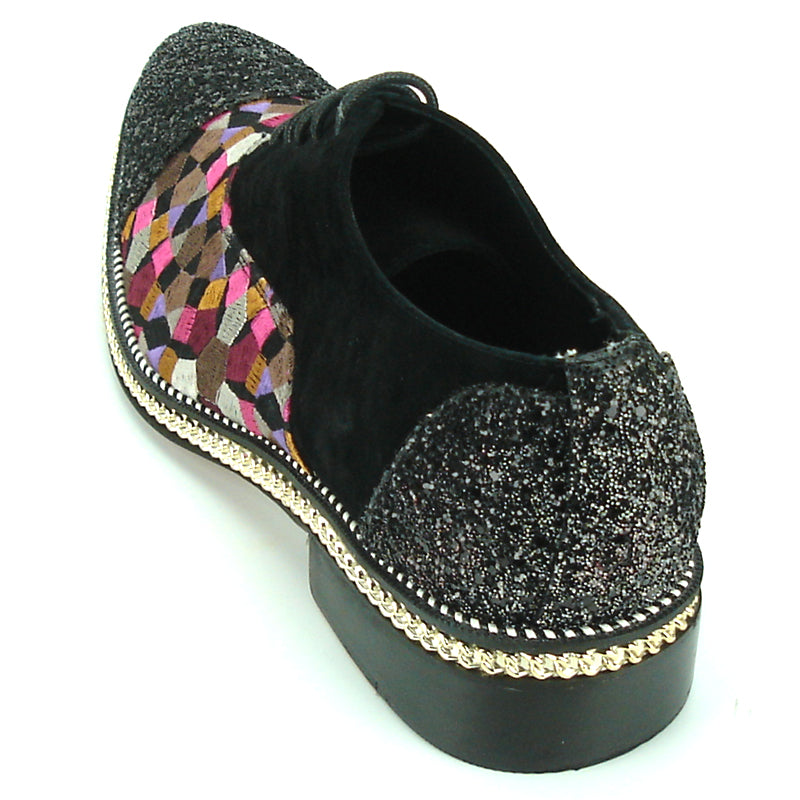 FI-7125 Black Suede Cap toe Glitter Lace up Fiesso by Aurelio Garcia