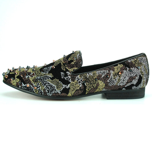 FI-7127 Black Green Camo Glitter Slip on Spiked Fiesso by Aurelio Garcia