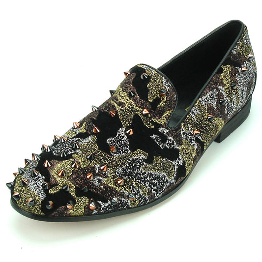 FI-7127 Black Green Camo Glitter Slip on Spiked Fiesso by Aurelio Garcia