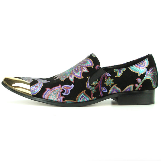 FI-7133 Black Floral Designs Loafer With Metal Tip Fiesso by Aurelio Garcia