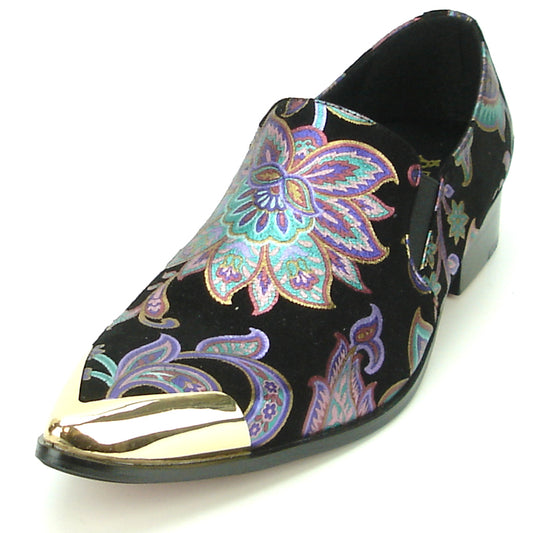 FI-7133 Black Floral Designs Loafer With Metal Tip Fiesso by Aurelio Garcia