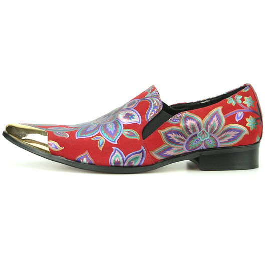 FI-7133 Red Floral Designs Loafer With Metal Tip Fiesso by Aurelio Garcia