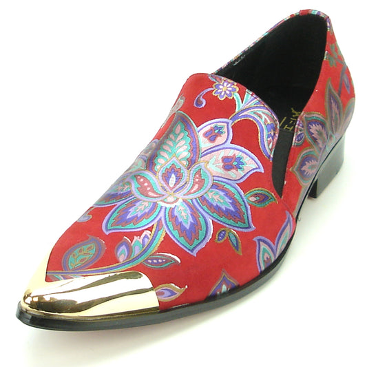 FI-7133 Red Floral Designs Loafer With Metal Tip Fiesso by Aurelio Garcia