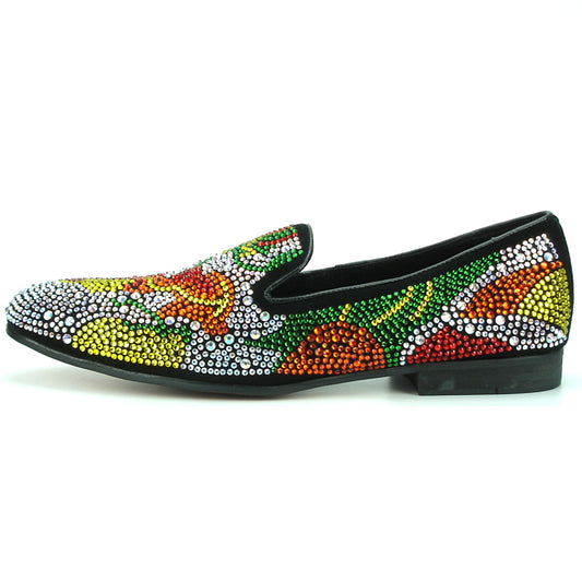 FI-7137 Multi Color Rhinestone over Black Suede Fiesso by Aurelio Garcia