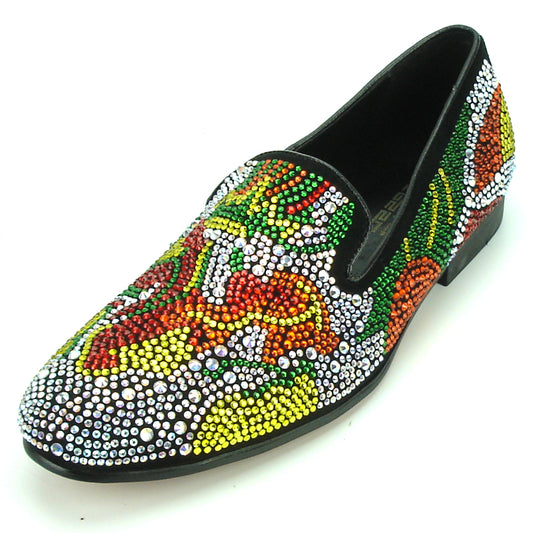 FI-7137 Multi Color Rhinestone over Black Suede Fiesso by Aurelio Garcia