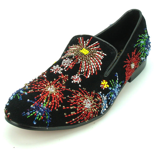 FI-7138 Black Suede with Multi Color Fireworks Fiesso by Aurelio Garcia  Slip on