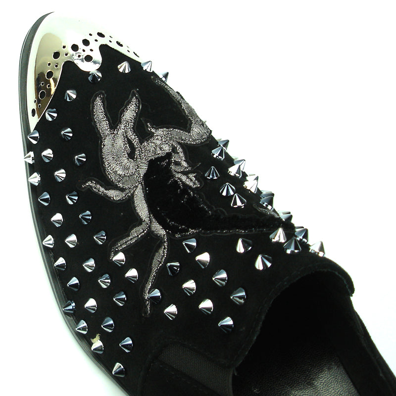 FI-7140 Black Suede with Black Embroidery Fiesso by Aurelio Garcia  Slip on