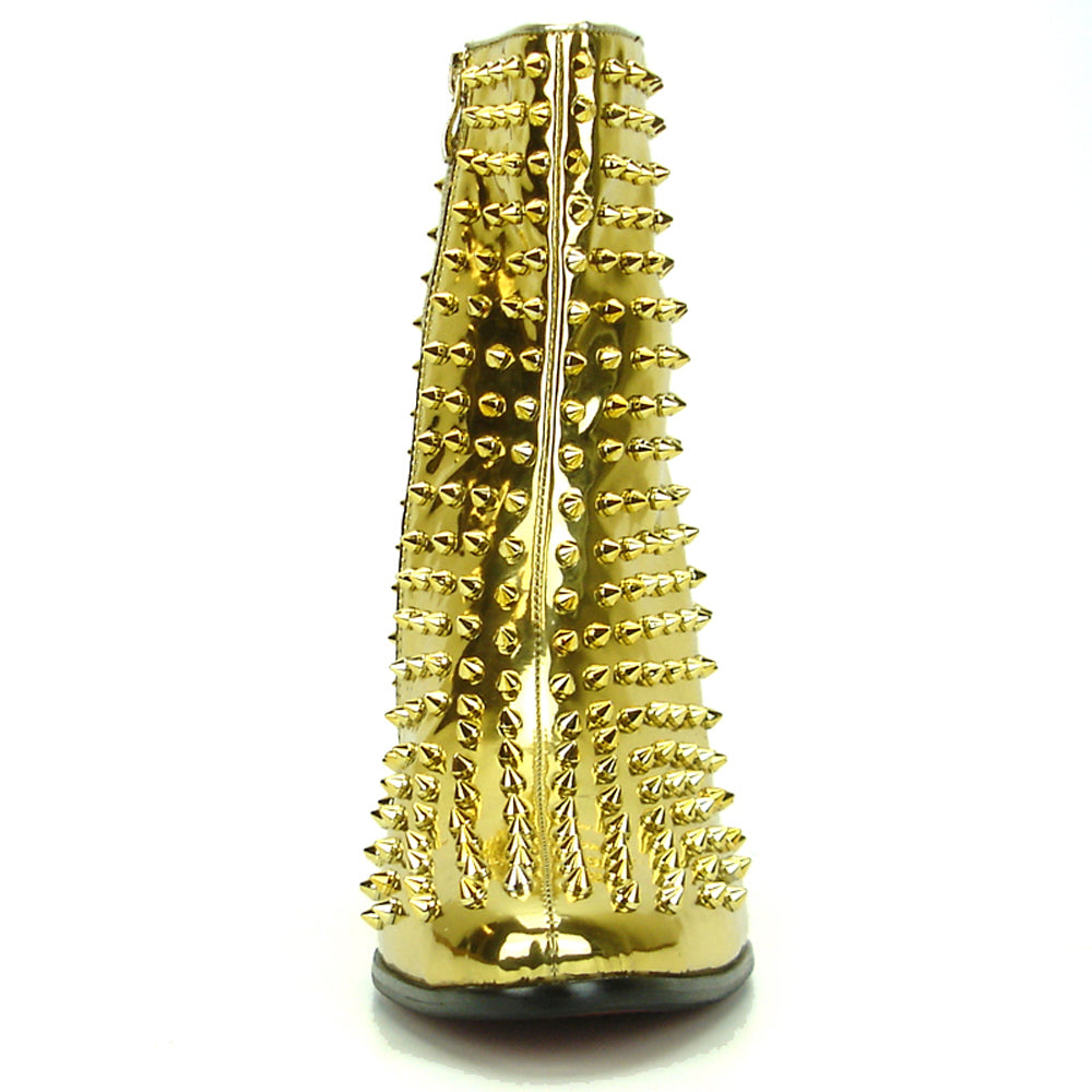 FI-7142 Gold Patent Leather Gold Spikes Cuban Heel Fiesso by Aurelio Garcia Boot