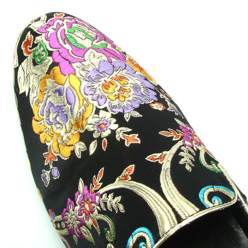 FI-7151 Black Floral Designs Loafer Fiesso by Aurelio Garcia