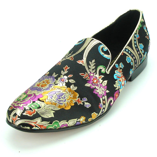 FI-7151 Black Floral Designs Loafer Fiesso by Aurelio Garcia