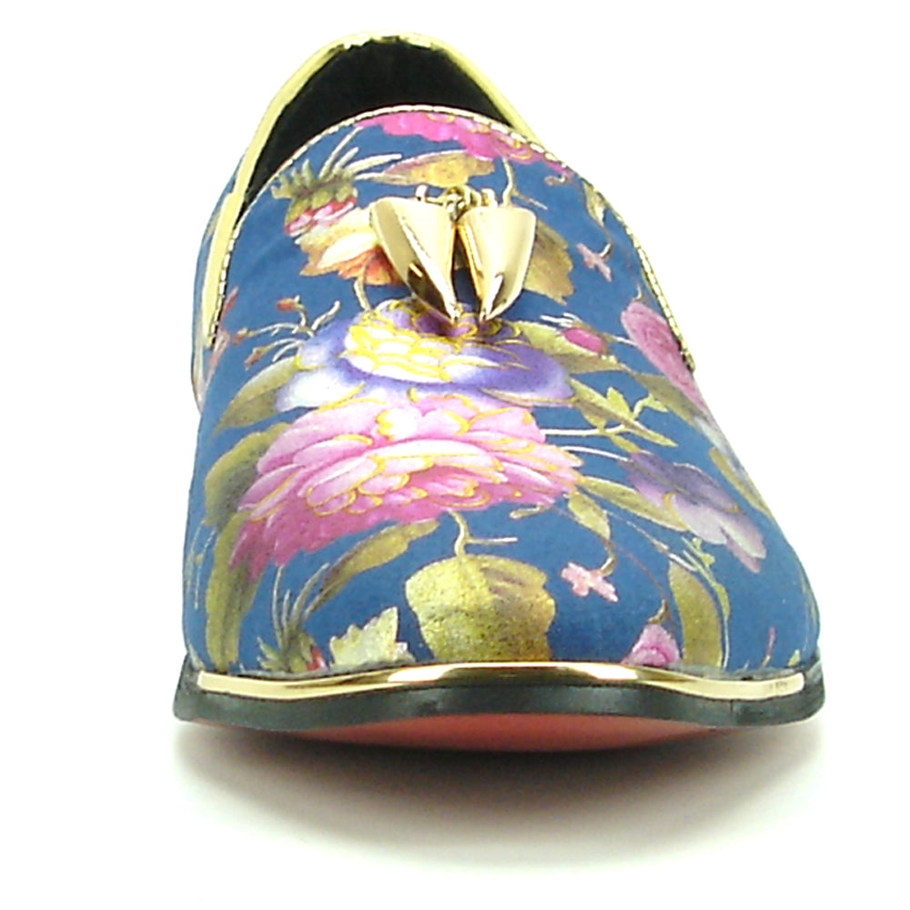 FI-7155 Blue Genuine Leather Floral Print Fiesso by Aurelio Garcia slip on