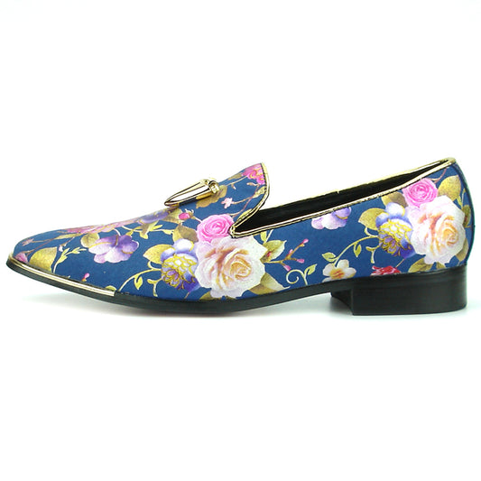 FI-7155 Blue Genuine Leather Floral Print Fiesso by Aurelio Garcia slip on