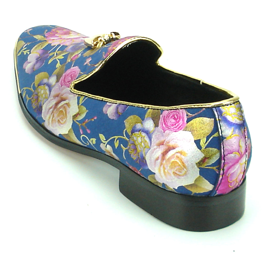 FI-7155 Blue Genuine Leather Floral Print Fiesso by Aurelio Garcia slip on