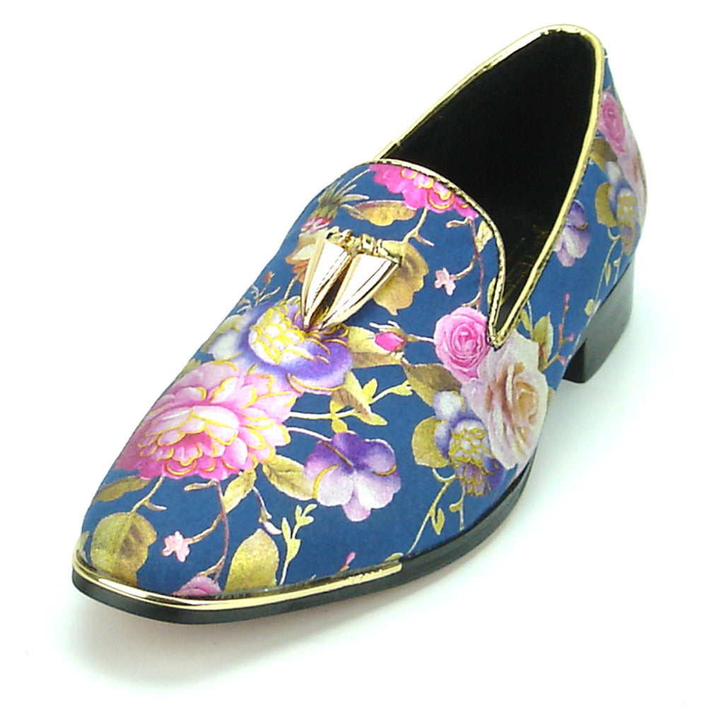 FI-7155 Blue Genuine Leather Floral Print Fiesso by Aurelio Garcia slip on