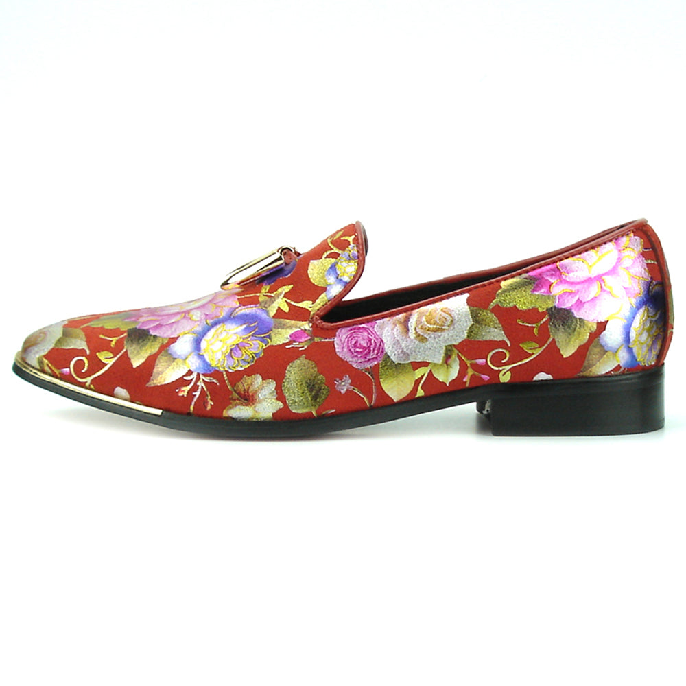 FI-7155 Red Genuine Leather Floral Print Fiesso by Aurelio Garcia slip on