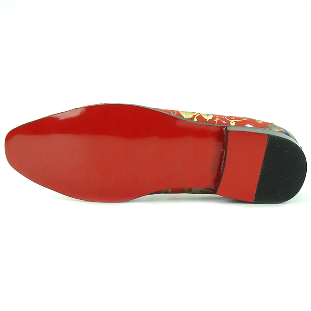 FI-7155 Red Genuine Leather Floral Print Fiesso by Aurelio Garcia slip on