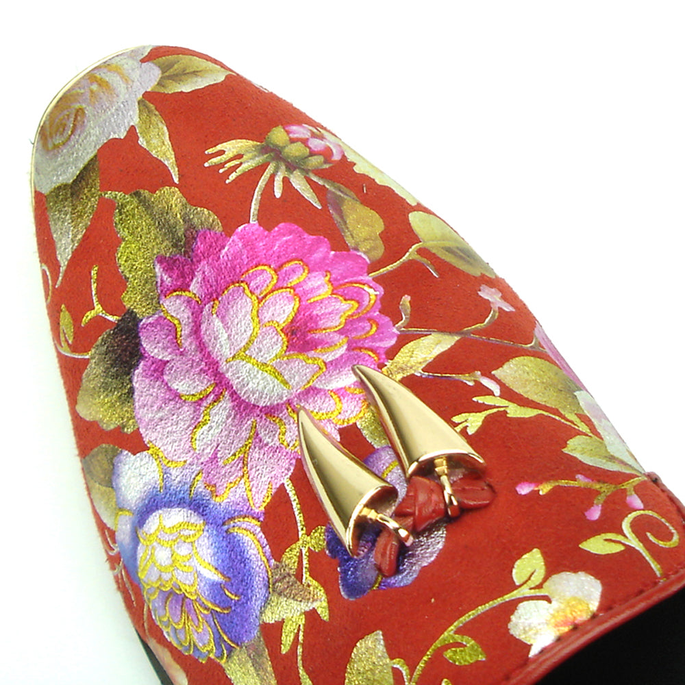 FI-7155 Red Genuine Leather Floral Print Fiesso by Aurelio Garcia slip on