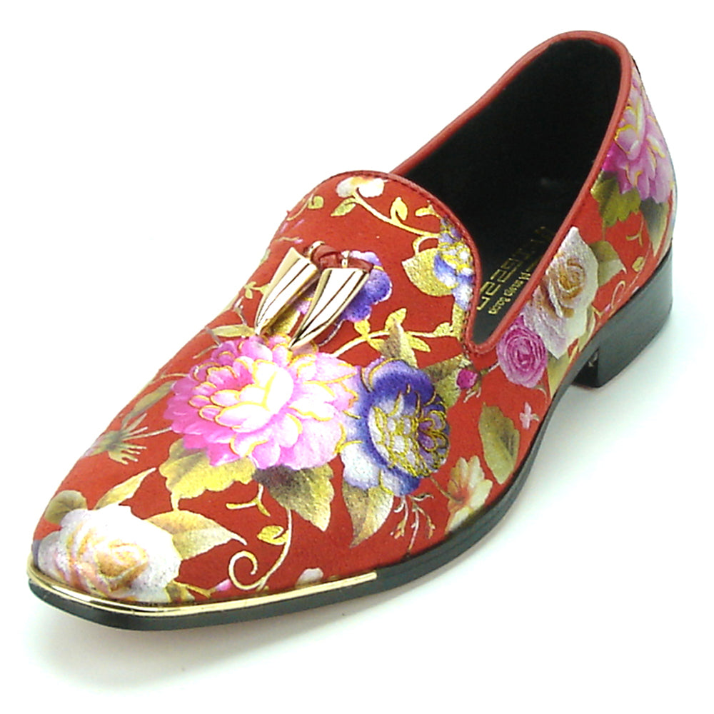 FI-7155 Red Genuine Leather Floral Print Fiesso by Aurelio Garcia slip on