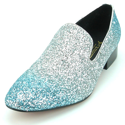 FI-7156 Silver Blue Glitter Slip on Fiesso by Aurelio Garcia