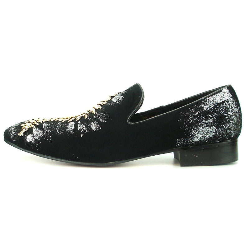 FI-7165 Black Suede Gold and Silver Slip on Fiesso by Aurelio Garcia Metal tip