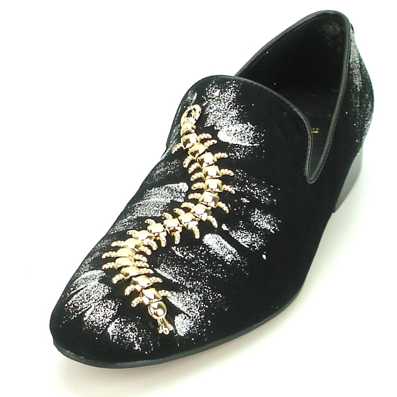 FI-7165 Black Suede Gold and Silver Slip on Fiesso by Aurelio Garcia Metal tip