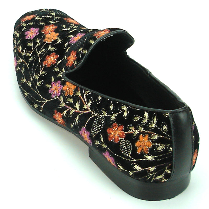 FI-7174 Black Velvet with Red Flower Fiesso by Aurelio Garcia Suede Slip on