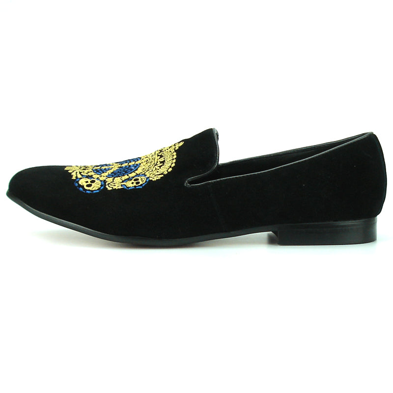 FI-7181 Black Suede with Gold Embroidery Fiesso by Aurelio Garcia Suede Slip on