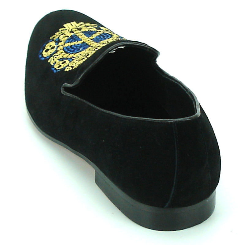 FI-7181 Black Suede with Gold Embroidery Fiesso by Aurelio Garcia Suede Slip on