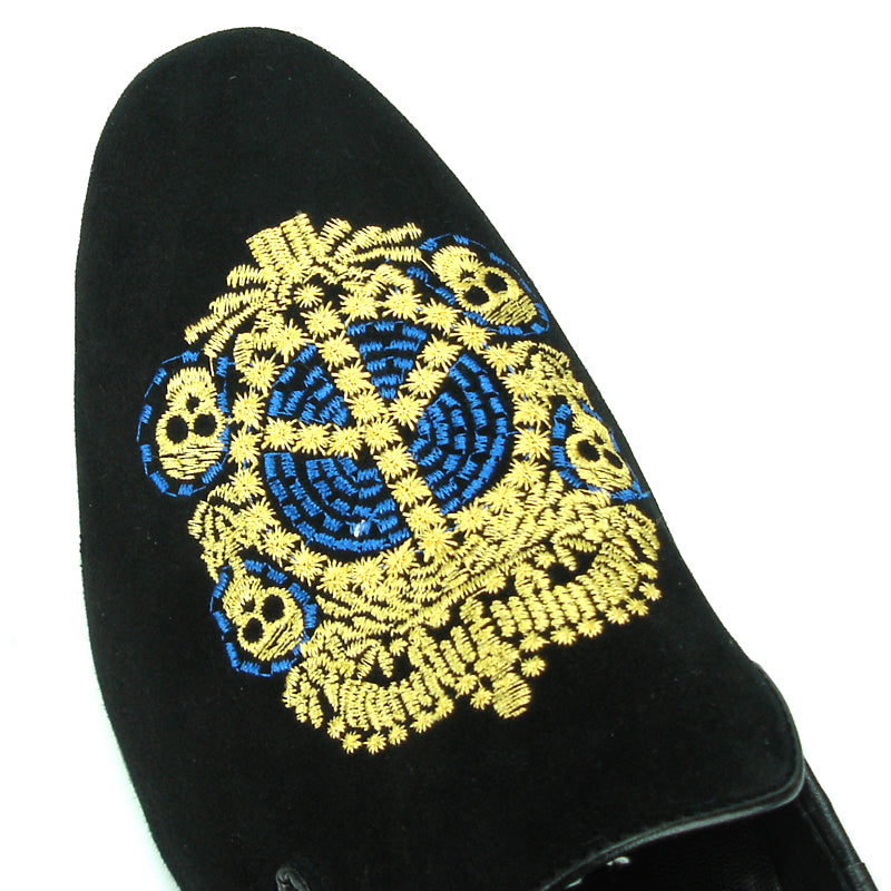 FI-7181 Black Suede with Gold Embroidery Fiesso by Aurelio Garcia Suede Slip on