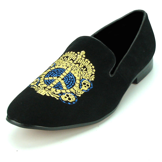 FI-7181 Black Suede with Gold Embroidery Fiesso by Aurelio Garcia Suede Slip on