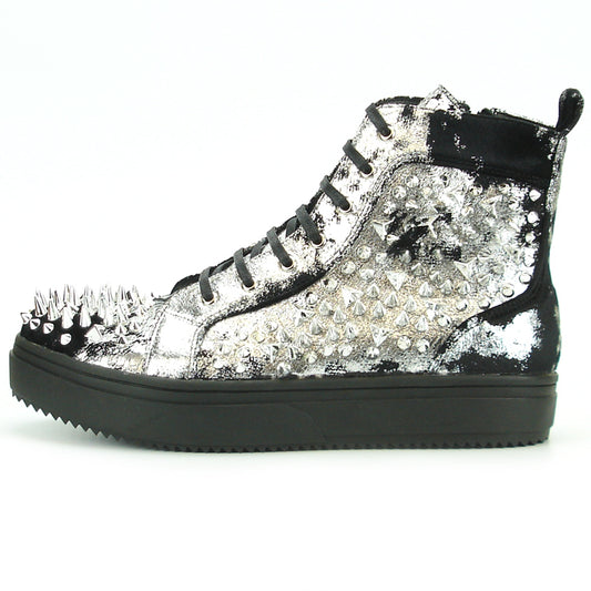 FI-7189 Silver Spike High Top Sneaker Fiesso by Aurelio Garcia
