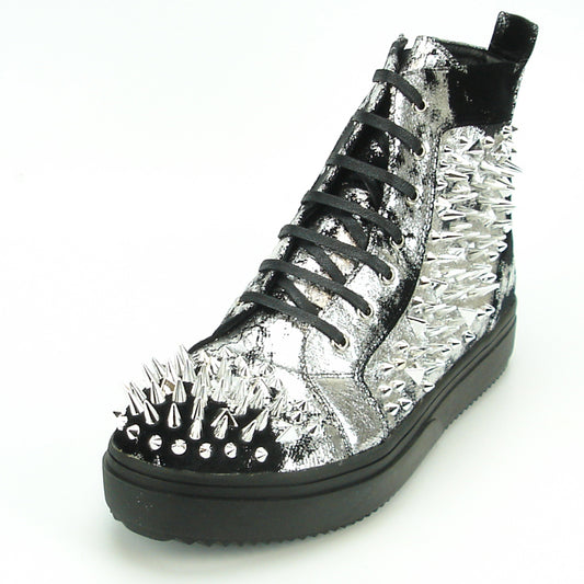 FI-7189 Silver Spike High Top Sneaker Fiesso by Aurelio Garcia