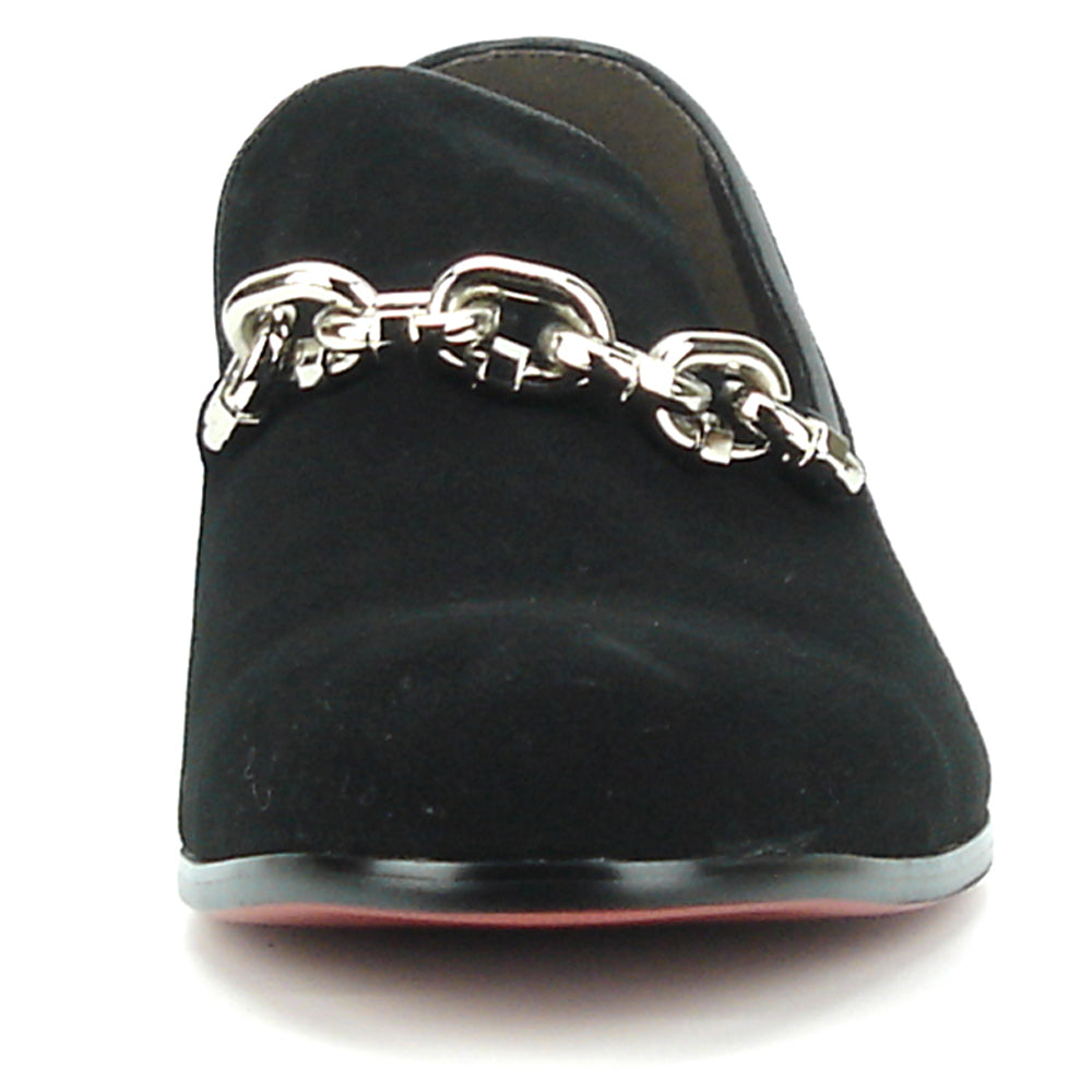 FI-7191 Black Suede Fiesso by Aurelio Garcia with Silver Chain Slip on Loafer