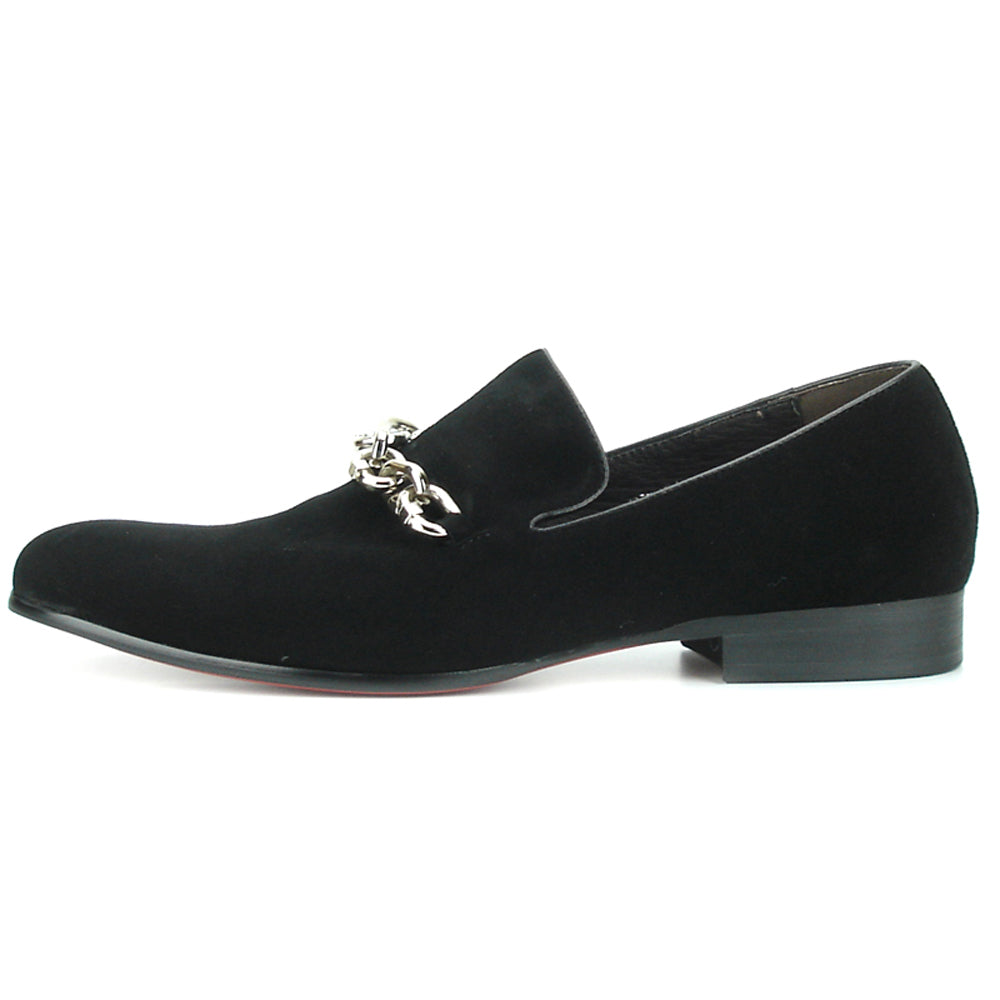 FI-7191 Black Suede Fiesso by Aurelio Garcia with Silver Chain Slip on Loafer