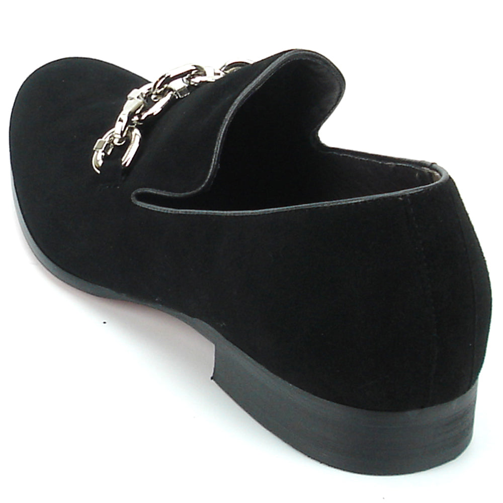 FI-7191 Black Suede Fiesso by Aurelio Garcia with Silver Chain Slip on Loafer