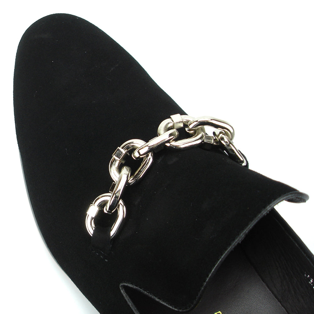 FI-7191 Black Suede Fiesso by Aurelio Garcia with Silver Chain Slip on Loafer