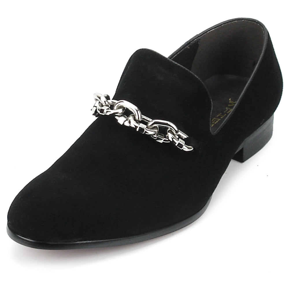 FI-7191 Black Suede Fiesso by Aurelio Garcia with Silver Chain Slip on Loafer